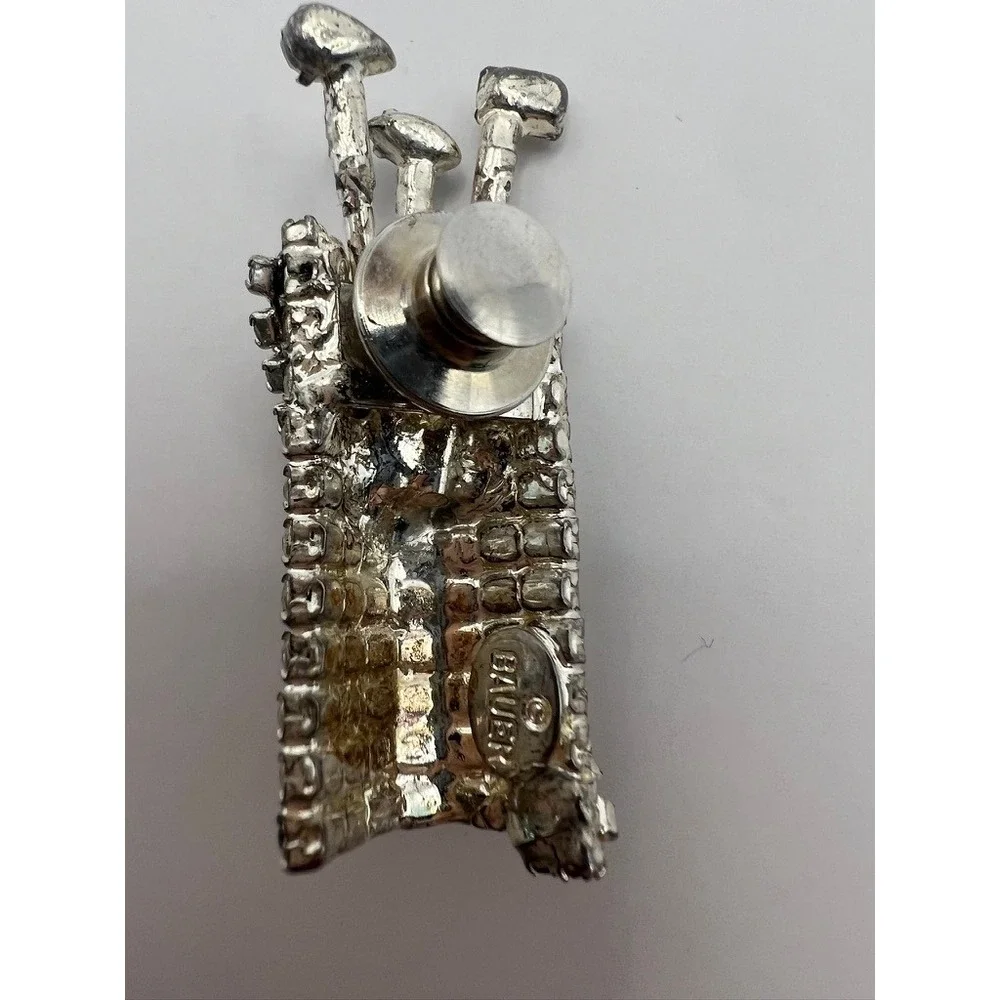 Vintage Dorothy Bauer Golf Bag Pin Rhinestone Red Black‎ Novelty Brooch 80s Chic